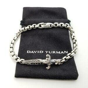 David Yurman Sterling Silver Black Diamonds Wave Dagger 8 In Box Chain Bracelet
